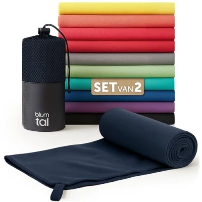 Afbeelding van Blumtal Sporthanddoek microvezel: 180 x 90cm 80 40cm, donker oceaanblauw, set