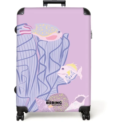 Afbeelding van NoBoringSuitcases.com® Koffer groot Reiskoffer lichtgewicht Roze met vissen en schelpen Rolkoffer 4 wielen Grote trolley XL 98 liter bagage