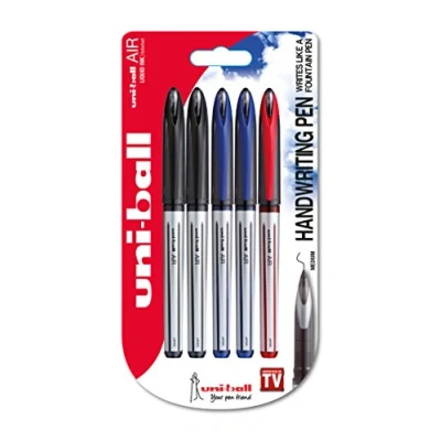 Afbeelding van Uni Ball UBA 188 L Vulpen Tip 0,7 mm Air Rollerball pennen, diverse gel (zwart/rood/blauw Super Ink), 5 Pack