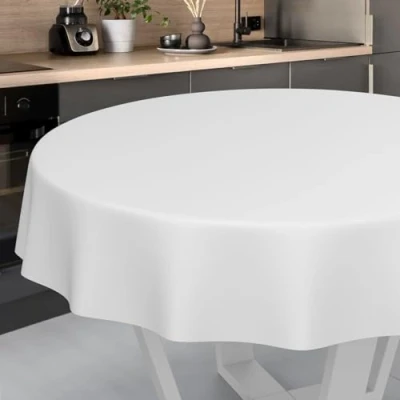 Afbeelding van Wasdoek tafelkleed, afwasbaar tafelzeil, tuintafelkleed voor binnen en buiten, rond, met snijrand, 120 cm, wit