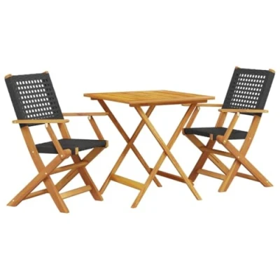 Afbeelding van vidaXL 3 delige Bistroset poly rattan en massief hout zwart