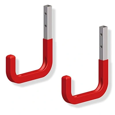 Afbeelding van Gedotec wandhaakgarage rubberhaak rood gegalvaniseerd staal universele haak met rubber coating diepte 115 x hoogte 140 mm metalen draagvermogen 50 kg 2 stuks montagehaak gereedschap