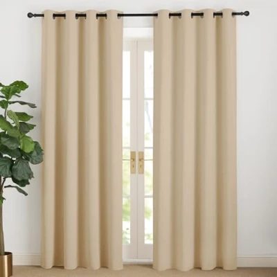 Afbeelding van NICETOWN Biscotti Gordijnen, ondoorzichtig, beige dik gordijn tegen kou, 200 cm lang, voor woonkamer, modern, set van 2, x 140 (h b)