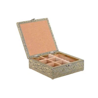 Afbeelding van Doos Juwelenkistje Home ESPRIT Wit Champagne Hout Aluminium 18 x 6 cm