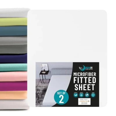 Afbeelding van Dreamzie Set van 2 hoeslakens 180x200 Microvezel (100 procent polyester) Oeko Tex Albast Wit Matrashoes