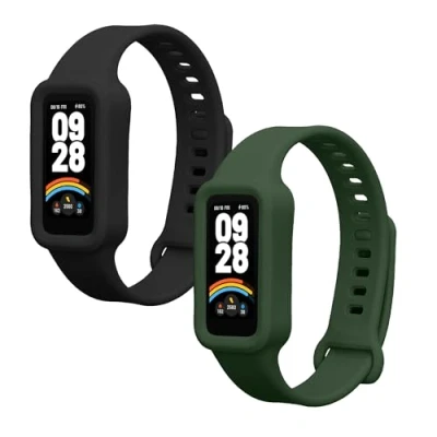 Afbeelding van kwmobile 2x horlogebandjes geschikt voor Xiaomi Redmi band 3 / Smart 9 Active bandje Smartwatch bandjes van TPU Activity tracker horloge in zwart donkergroen