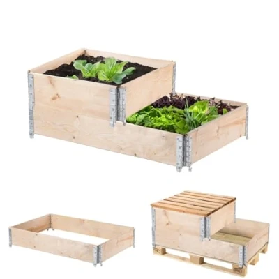 Afbeelding van KADAX Palletframe van hout, stapelbaar houten frame, opzetframe voor tuin, verhoogd bloembed, plantenbak, tuinbed, groentebed, kruidenbed (set 2)