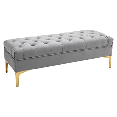 Afbeelding van HOMCOM Gestoffeerde bank bedeinde klassieke chique stijl dim. 118 x 45 42 h cm gouden metalen voet fluweel lichtgrijs