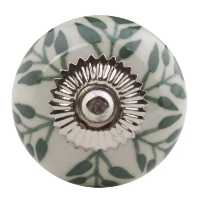 Afbeelding van Good in Style Meubelknop 40mm wit met groene blaadjes