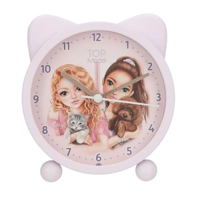 Afbeelding van Depesche 13548 TOPModel Kitty and Doggy wekker in roze voor kinderen, met honden en kattenmotief oren, stille klok lichtfunctie, inclusief batterij