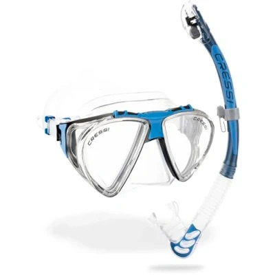 Afbeelding van Cressi Uniseks volwassene Combo Clear/Blue Penta &amp; Snorkel Alfamasker voor duiken en snorkelen, transparant/blauw, eenheidsmaat