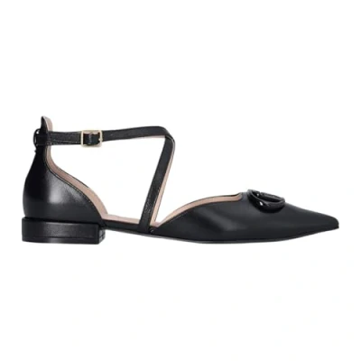 Afbeelding van LIU JO MAXI LOGO Ballerina&#039;s met enkelbandjes, Dames, Maat: 39, Black Leer en imitatieleer