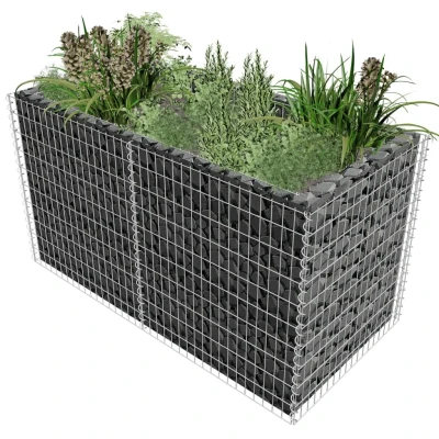 Afbeelding van Gabion plantenbak verhoogd 180x90x100 cm staal zilverkleurig