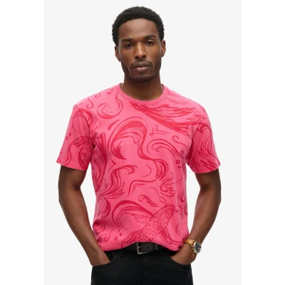 Afbeelding van Superdry T shirt Vintage Overdye Printed Tee M1011891a Fuchsia Mannen Maat 3XL