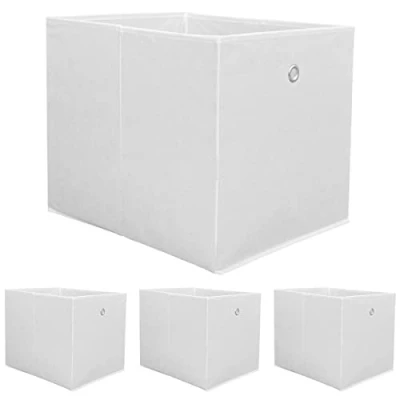 Afbeelding van Vouwdoos set 4 dozen voor Kallax legbord wit 33x38x33cm Expedit doos met metalen handvat
