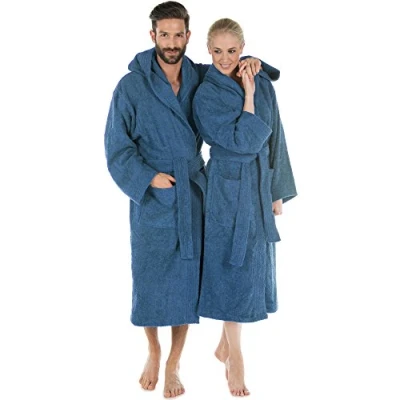 Afbeelding van CelinaTex S XXXL Badjas met capuchon, effen, lang, opgestikte zakken, uniseks, warm, badstof, katoen, Oeko Tex Montana