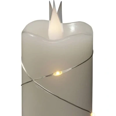 Afbeelding van KONSTSMIDE Led kaars Kerst versiering Ledkaars van echte was wit, met 3D vlam en zilverkleur. Draad omwikkeld (1 delig)