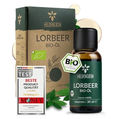 Afbeelding van Heldengrün® Leaf Labs Biologische laurierolie, 100% natuurzuiver, gecertificeerd voedsel voor oraal gebruik, echte laurierbladolie, etherische laurierolie