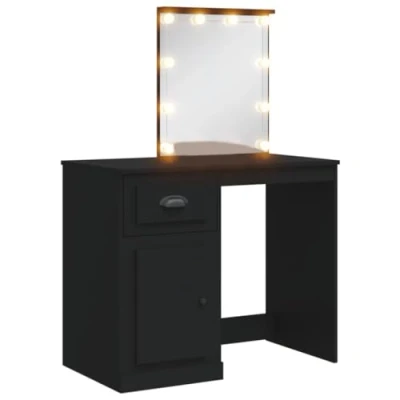 Afbeelding van Make up tafel Met Led Verlichting 90X42X132,5 Cm Betongrijs Zwart