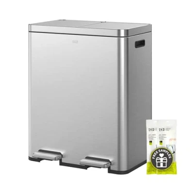 Afbeelding van EKO Edison Vuilnisemmer met 2 vakken, x 30 l, pedaalemmer dubbele binnenemmer, incl. 20 vuilniszakken, afvalscheidingssysteem grote capaciteit, soft closing deksel, vingerafdrukvrij, mat