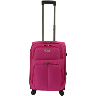 Afbeelding van Handbagage stoffen koffer 55cm 4 wielen trolley Roze