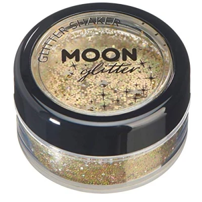 Afbeelding van Moon glitter Holografische glittershaker, 100% cosmetische voor gezicht, lichaam, nagels, haren en lippen, 5 g, goud