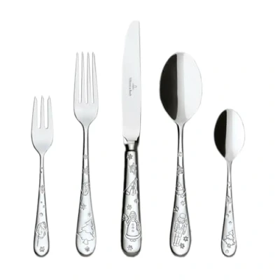 Afbeelding van Villeroy &amp; Boch Toy&#039;s Delight tafelbestek 30 delig, bestekset voor 6 personen, roestvrij staal met kerstmotieven, elk lepels, vorken, messen, koffielepels en gebaksvorkjes, vaatwasmachinebestendig