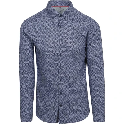 Afbeelding van Desoto Overhemd Print Donkerblauw Maat XL Heren Overhemden Casual