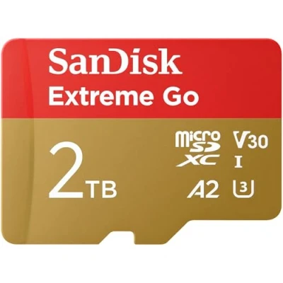 Afbeelding van SanDisk 2TB Extreme Go micro SDXC UHS I Kaart 1,5 TB + SD Adapter (Voor Android Smartphones en Tablets, Action Cams &amp; Drones, Tot 200 MB/s, V30, 5K, 4K UHD, Rescue PRO Deluxe, C10, U3) voor Amazon