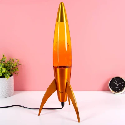 Afbeelding van Fisura Lava Lamp Raket Oranje en Gele Basis Verloop Fles Met Transparant Vloeistof Witte