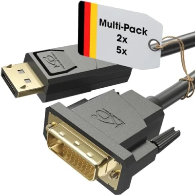 Afbeelding van KabelDirekt 2x DisplayPort DVI adapterkabel 2 m (Dual Link DVI/DVI D 24+1 Dual Mode DisplayPort/DP++, 1080p/Full HD bij 60 Hz, digitale videokabel, actief, pc&#039;s aansluiten op monitors)