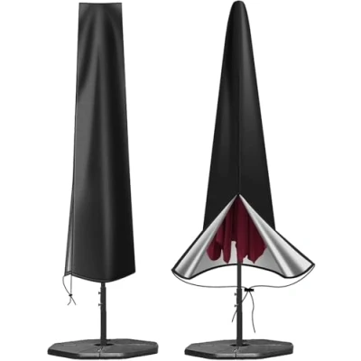 Afbeelding van OKPOW Parasolhoezen, waterdicht, 600D Oxford stof, terrasparasolhoes met ritssluiting (190 x 30 50 cm), voor 2 m, 2,2 2,3 2,4 2,5 2,7 2,8 3 tuin, outdoor paraplu (zwart)