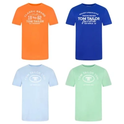 Afbeelding van Tom Tailor Heren T Shirt 4 Pack regular fit Veelkleurig XL Ronde Hals Volwassenen Opdruk Print Shirts