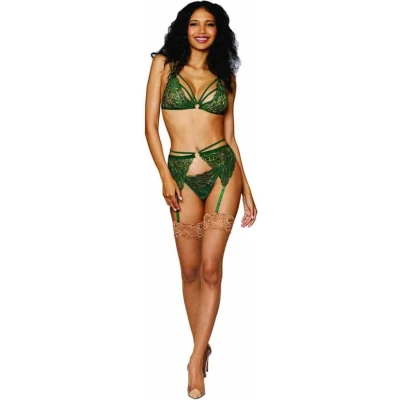 Afbeelding van Women&#039;s Metallic Corded Lace 3 Piece Set One Size Green