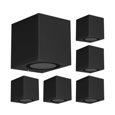 Afbeelding van ledscom.de 6 stuks wandlamp ALSE voor buiten, IP54, downlight, mat zwart, hoekig, 1x GU10 max. 35W