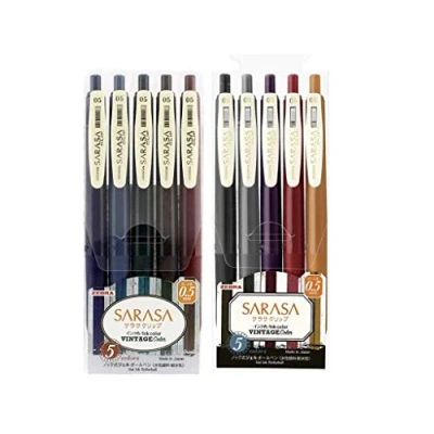 Afbeelding van Sarasa Clip Zebra 0.5 intrekbare gelinktpen, rubberen grip, 0,5 mm, vintage kleuren, verpakking van 10 kleuren (JJ15 5C VI+JJ15 VI2)