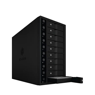 Afbeelding van RaidSonic IB 3810 C31,ICY BOX Type C of A USB 3.1 Gen 2 Extern enkelvoudig systeem voor 10x 3,5 Sata schijven, EasySwap, 140 mm ventilator, superkoeling