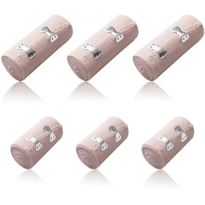 Afbeelding van 6 stuks elastische bandages, compressiebanden, band met metalen clips, medische fixeerband voor polsen, enkels en knieën