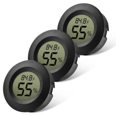 Afbeelding van EEEKit 3 pack LCD digitale hygrometer thermometer, binnen buiten vochtigheidsmeter temperatuurmeter voor luchtbevochtigers luchtontvochtigers kas kelder babykamer, zwart rond