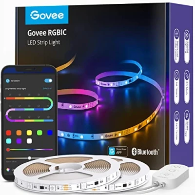 Afbeelding van Govee RGBIC Ledstrip, 20 m, muzieksync, segmentcontrole, kleurverandering, 64 scènemodi, bestuurbaar via app, voor feest, thuis, slaapkamer, tv, 2 rollen van 10 m