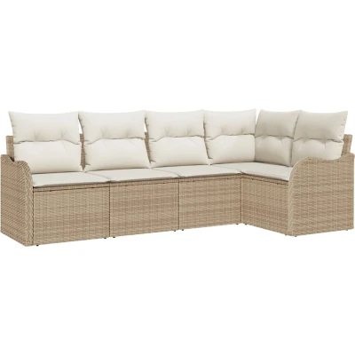 Afbeelding van vidaXL 5 delige Tuin Sofa Set met Kussens in Beige Poly Riet