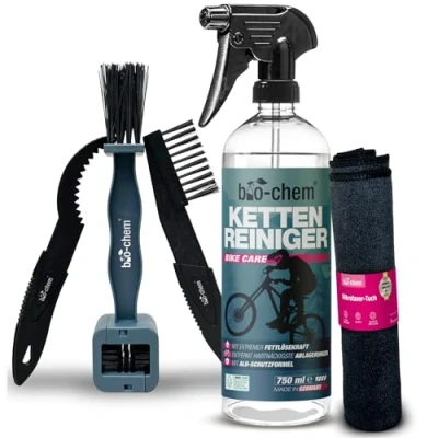 Afbeelding van Bio Chem Fietskettingontvetter set kettingontvetter 750 ml + accessoires 3 delige reinigingsborstelset microvezeldoek fiets en MTB borstels