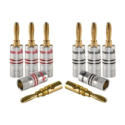 Afbeelding van Poppstar 8x High End Bananenstekker, voor Luidsprekerkabel (tot 6 mm²), Speakers, Luidspreker, AV Receiver, 24k Vergulde Contacten (4x zwart, 4x rood)