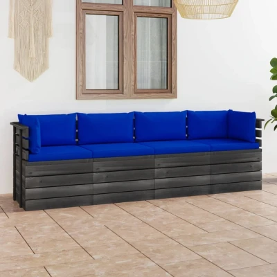 Afbeelding van Tuinbank 4 zits met kussens pallet massief grenenhout