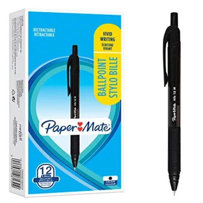 Afbeelding van Paper Mate Alfa intrekbare balpennen medium punt (1,0 mm) zwarte inkt 12 stuks