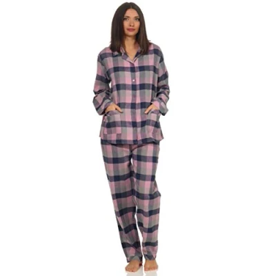 Afbeelding van Dames lange mouwen flanellen pyjama geruit 202 201 15 602, ruitenblauw., 44