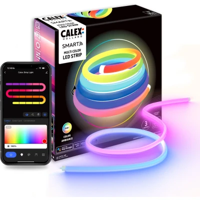 Afbeelding van Calex Smart Neon Tube 360 3M Lichtstrip, RGBIC &amp; Warm Wit, 16 Miljoen Kleuren, IP44, Binnen/Buiten, App Bedienbaar, Schemafunctie, Spraakbesturing LED Strip, Lichtsnoer, Verlichting
