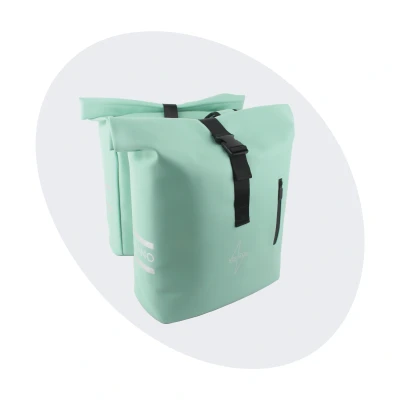 Afbeelding van Voltano Dubbele Fietstas Rolltop E bike Pro Mint Groen 48 Liter 100% Waterdicht