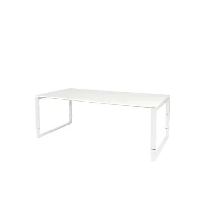 Afbeelding van Domino Plus vergadertafel, hoogte instelbaar (62 85cm) met 200x100cm &#039;zwevend&#039; licht grijs 25mm blad en wit (RAL9010) O poot frame