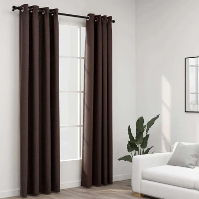 Afbeelding van Gordijnen linnen look verduisterend ogen 2 st 140x225 cm taupe